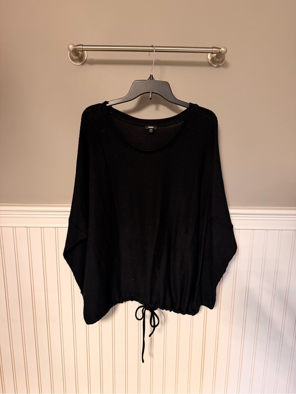 Express Black Ribbed Knit Sweater Top with Scoop Neck